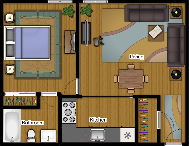 Floor plan for 1 bed, 1 bath, 499 sqft